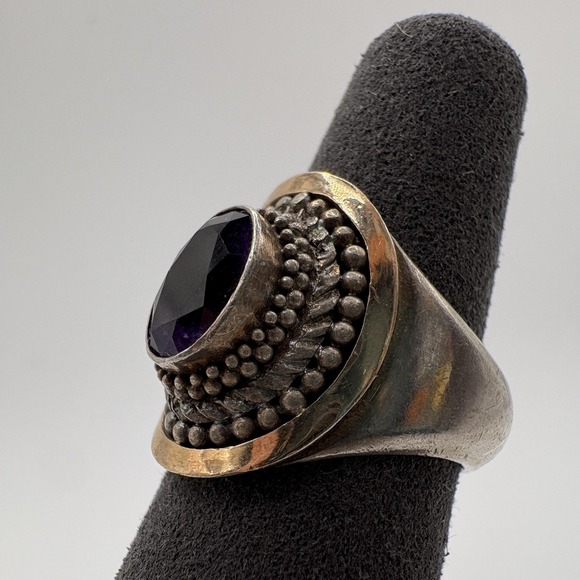 Suarti BA Amethyst Ring Sterling Silver 18K Gold Oval Gemstone Size 5.25 8g - Picture 6 of 11